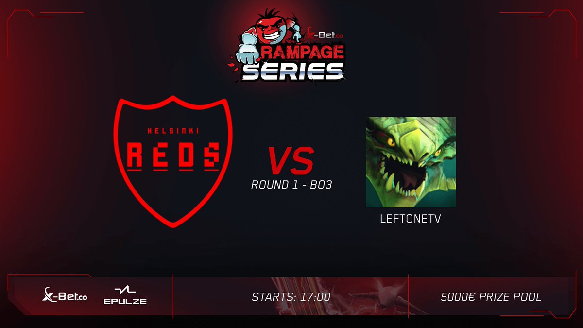 The last first round match in the X-Bet.co Dota 2 Rampage series coming up in 15 minutes as @HelsinkiREDS takes on <a href="/LeftOneTVDota/">LeftOneTV</a> 🔥🔥🔥

Stream: twitch.tv/epulzegaming 👈
Bet: x-bet.co/sport/match/11… 👈

@xbet_tweets <a href="/dragondropdota/">dragondrop</a> @PotMofthe_Moon