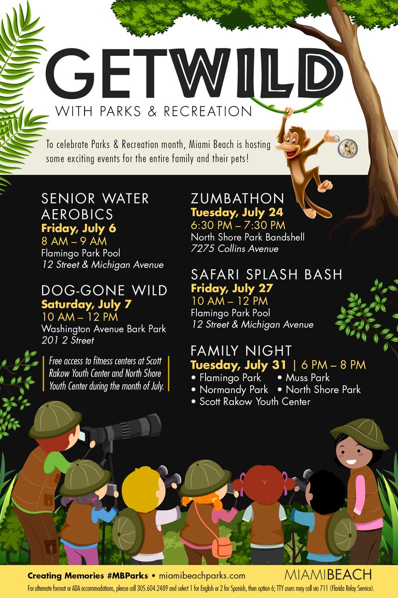 MiamiBeachNews's tweet photo. Get wild with #MBParks! View the full lineup of events we have planned to celebrate National Parks & Rec month: https://t.co/BSNWZbojz7 #PlayOnJuly https://t.co/5Mzvg6ifUP