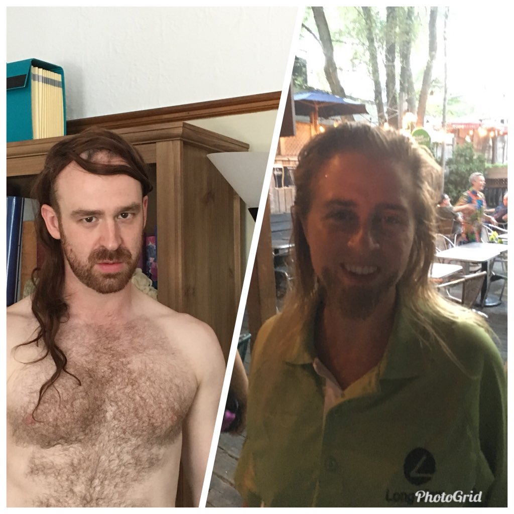 This is my husband trying out extensions and my bff trying out dressing as a dude. I think she’s my type😆 #mulletlove
