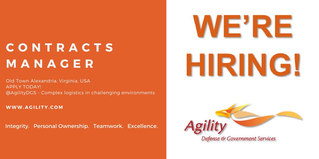 New #JobOpening for Contracts Manager in Alexandria,VA! Apply today: bit.ly/2szGXRp @AgilityDGS #Careers #SupplyChainCareer #LogisticsCareer