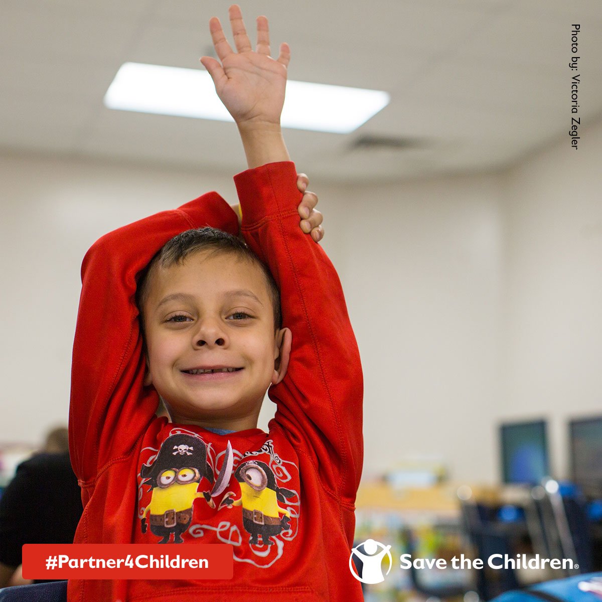 Raise your hand if you love learning! Kids like Tom* read 60+ books each year thanks to our literacy program &amp; #Partner4Children support.