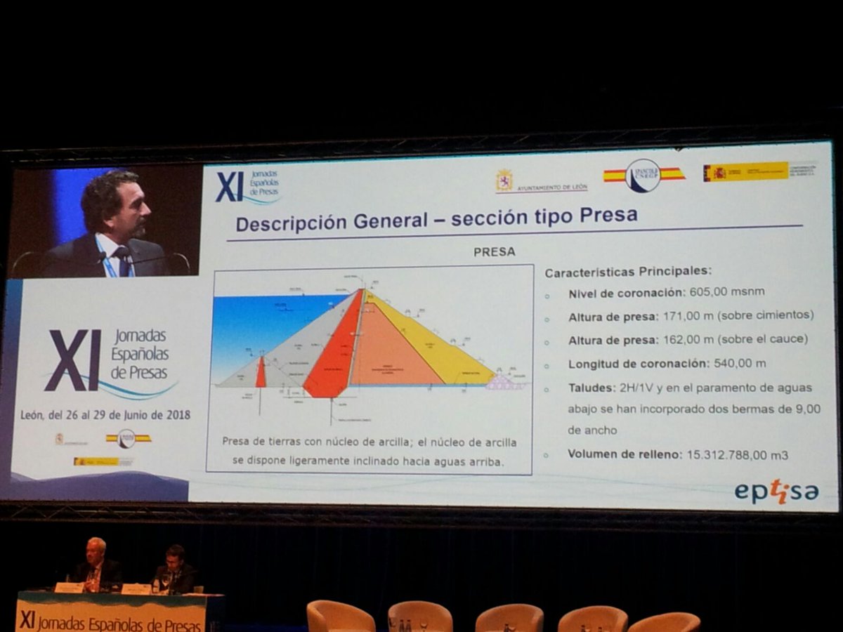g_davidalmazan's tweet photo. #eptisa participa activamente en el XI Jornadas Españolas de Presas #spancold con el Proyecto de La Presa de Rositas (Bolivia). #presa de materiales sueltos > 170 m con núcleo inclinado de arcilla y pantalla impermeable de 100 m de profundidad. El equipo #geotecnia protagonista https://t.co/KYbIZsP8Ox
