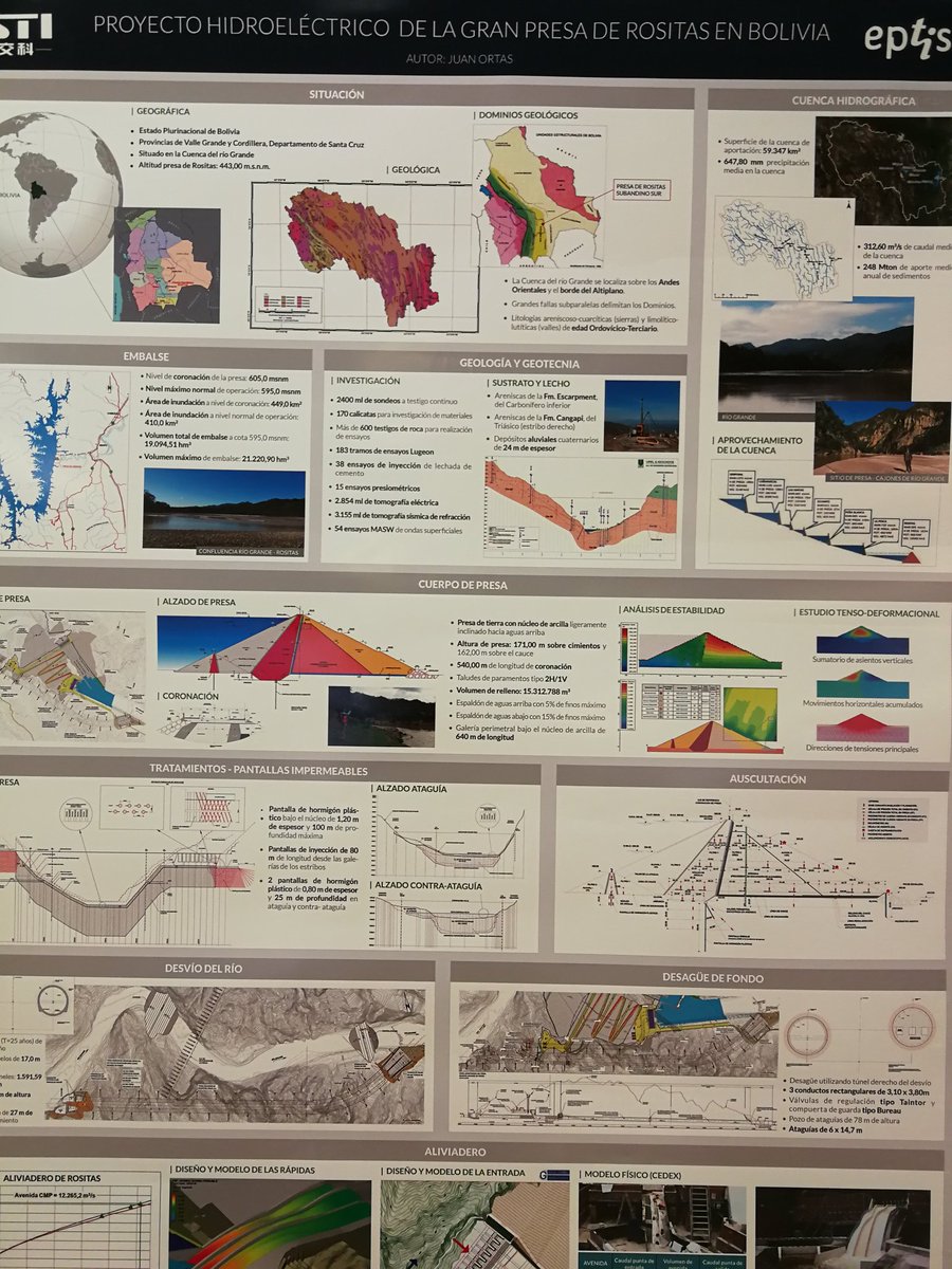 g_davidalmazan's tweet photo. #eptisa participa activamente en el XI Jornadas Españolas de Presas #spancold con el Proyecto de La Presa de Rositas (Bolivia). #presa de materiales sueltos > 170 m con núcleo inclinado de arcilla y pantalla impermeable de 100 m de profundidad. El equipo #geotecnia protagonista https://t.co/KYbIZsP8Ox