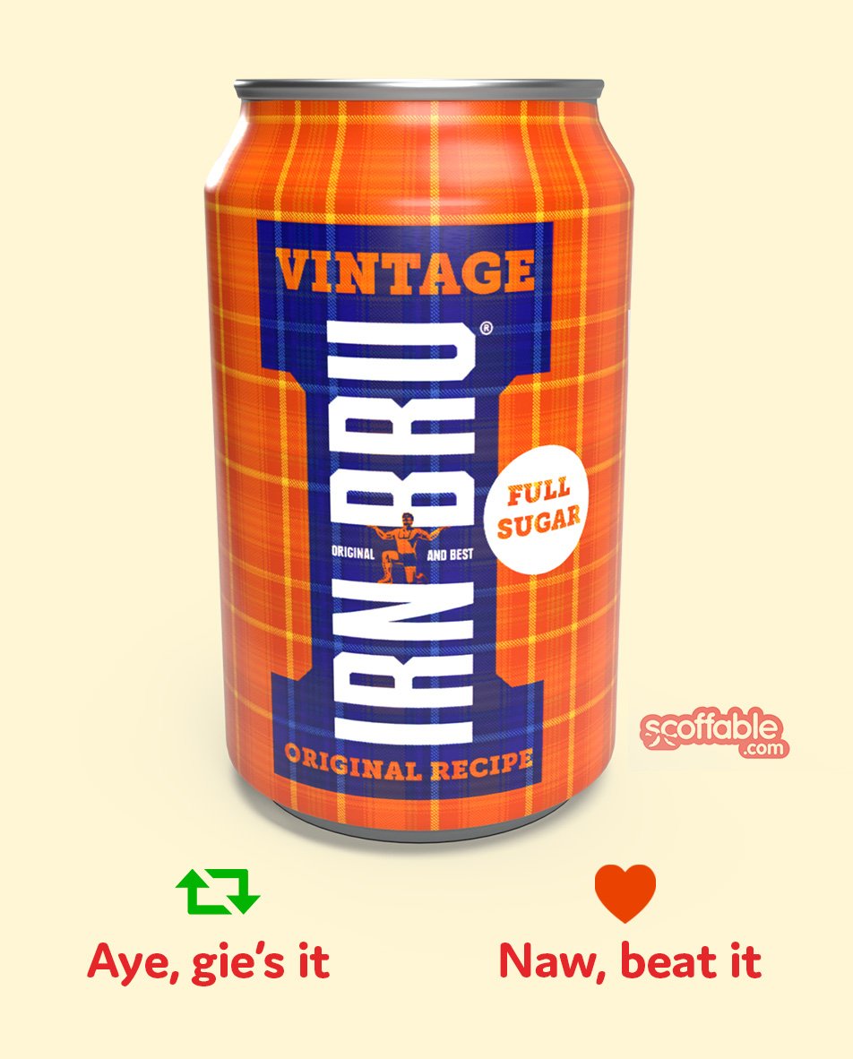 If old recipe Irn Bru came back out, would you pay 8p more in sugar tax for a can? (artist's impression shown - ye cannae buy this - looks good eh?) #IrnBru