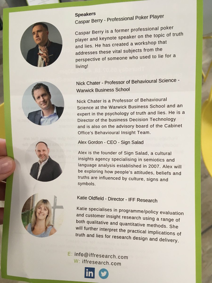 Our line up for the afternoon <a href="/casparberry/">Caspar Berry</a> <a href="/NickJChater/">Nick Chater</a> <a href="/signsalad/">Sign Salad</a> #ResearchTruths