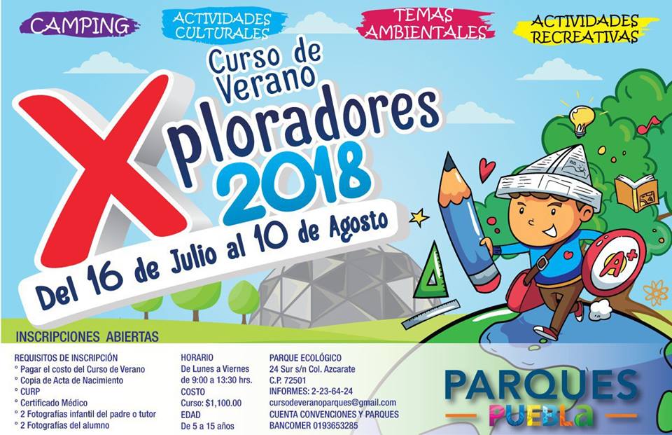 Empieza la diversión este verano con actividades culturales, recreativas y de camping en el curso de verano #Xploradores2018. Sólo en el @EcológicoParque del 16 de Julio al 10 de agosto. ¡No te lo pierdas! 

cursodeveranosparques@gmail.com | tel. 223 6424