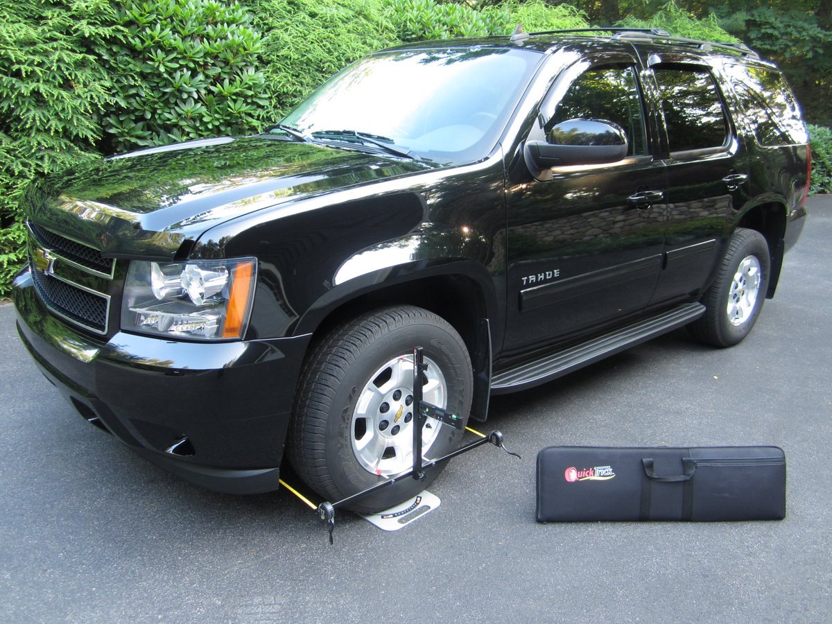 QTAlignment's tweet image. Congratulations to our $1,000 give a way winner, Jeff Brown! Not just for racecars, Jeff keeps his Tahoe #QuickTrickAligned with the QuickSlide Elite, and turn plates.