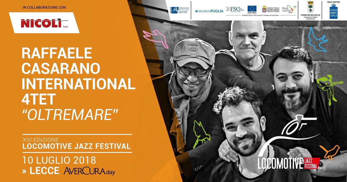 LJF_Locomotive's tweet photo. * LA PRIMA NOTTE DEL #LJF2018 *
10 Luglio - LECCE / Chiostro Ex Convento Dei Teatini
🎷@CasaranoLive International Jazz 4tet - #OLTREMARE
Prevendite disponibili @ Clinica dell’Accendino (LE) oppure al link 👉🏼 https://t.co/wopxu65Tht
#weareinpuglia #pugliaevents #avercuraday https://t.co/20pVn86Ddl