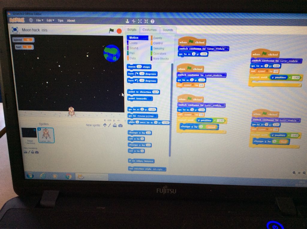 Skavenger89's tweet photo. @CodeClubAus Started today, one of my year 3’s nailed a landing in under 15 minutes. #getkidscoding #Moonhack @CodeClubSW @CRCSouthWest https://t.co/h7IWJDz7qF