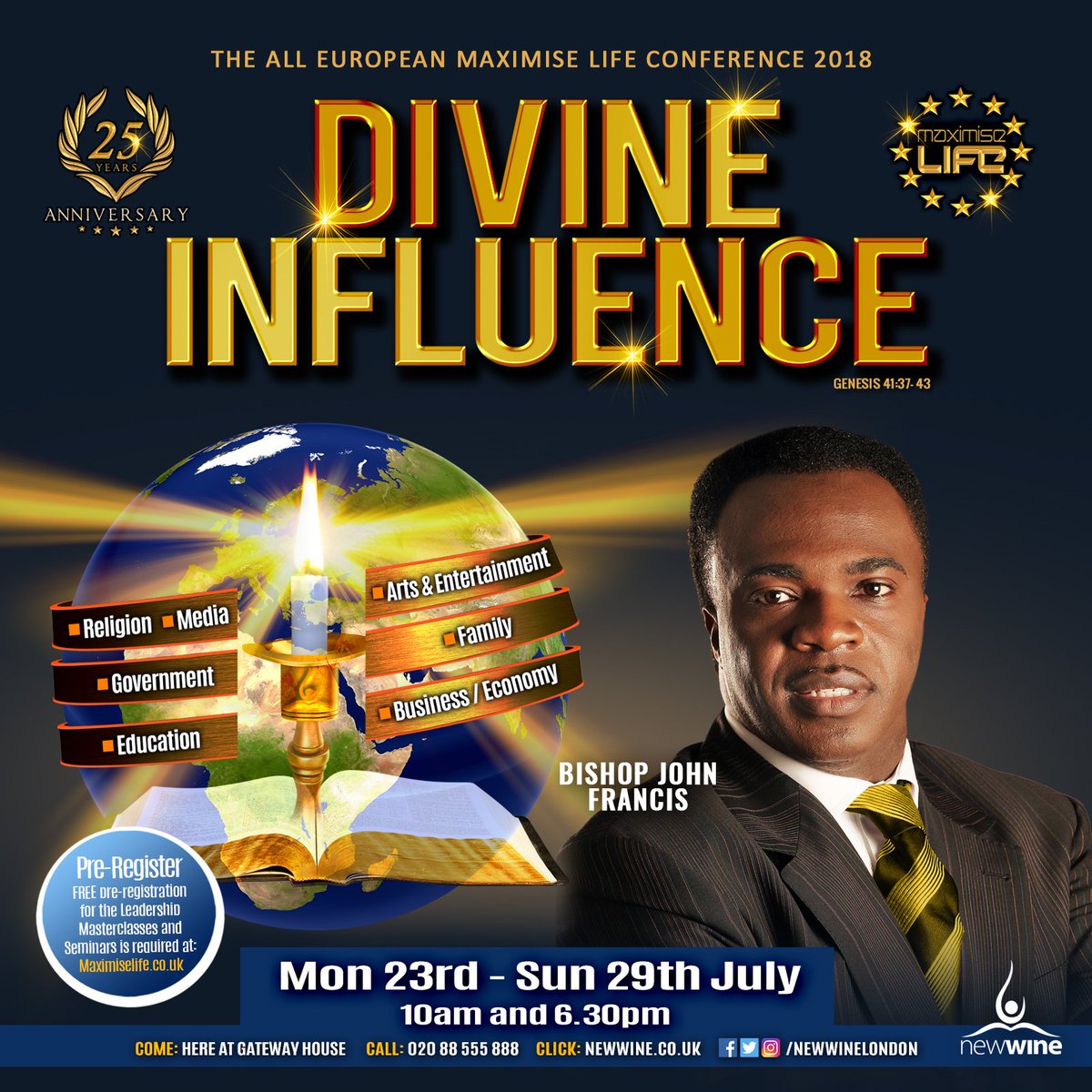 PastorMichaelNW's tweet photo. #MaximiseLife18 - 23rd to 29th July
We will be blessed by the anointed ministry of @BishopJFrancis &amp; @HughOsgood.
Get Ready for #Transformation
See You There...
@NewWineLondon https://t.co/jBitC8Kqt9