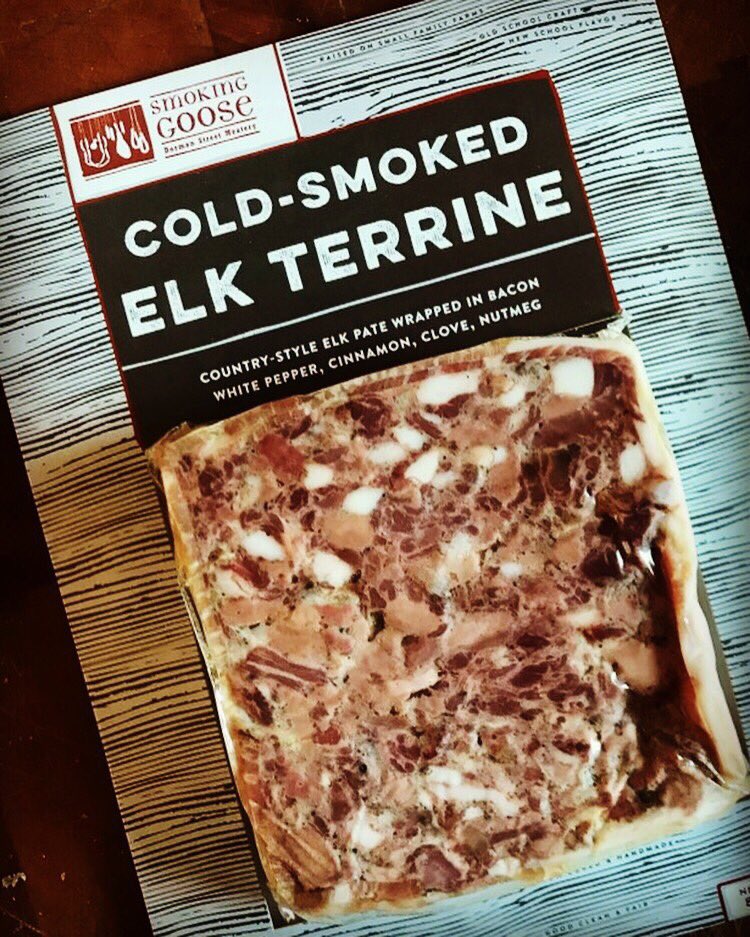 SmokingGoose's tweet image. #PrepSecret Cold-Smoked Elk Terrine is back—ask for it at your favorite counter. 1st delivery went out to #TheFarmersRail #Akron today!