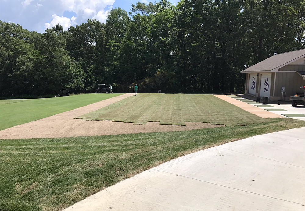 NGTurf's tweet photo. Last June, @Tparsons36Tim's team installed TifTuf on the driving range tee of The Course at Sewanee. Here's a behind the scene look! #ngturf #gawf #golfcoursemaintenance #tiftuf #bermudagrass #farmfreshsod https://t.co/6PzrXCZp0e