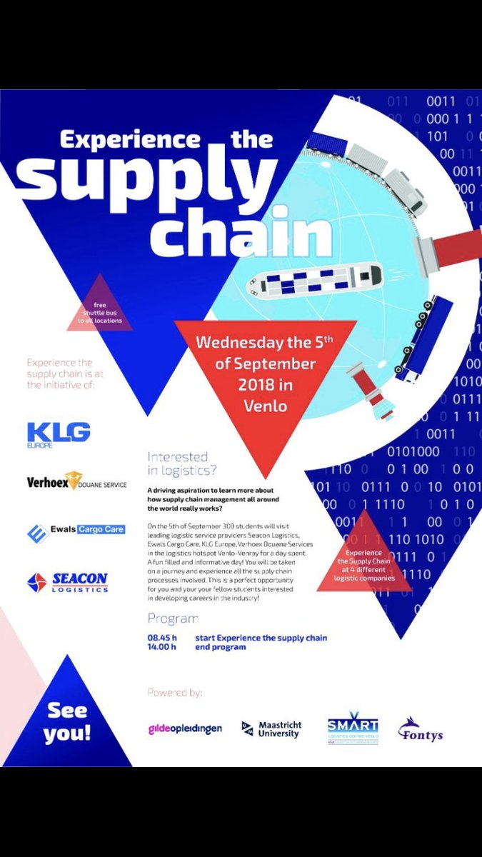 'Experience the Supply Chain’
On the 5th of September students visit leading logistic service providers in the logistics hotspot Venlo-Venray for an informative day!

linkedin.com/feed/update/ur…
