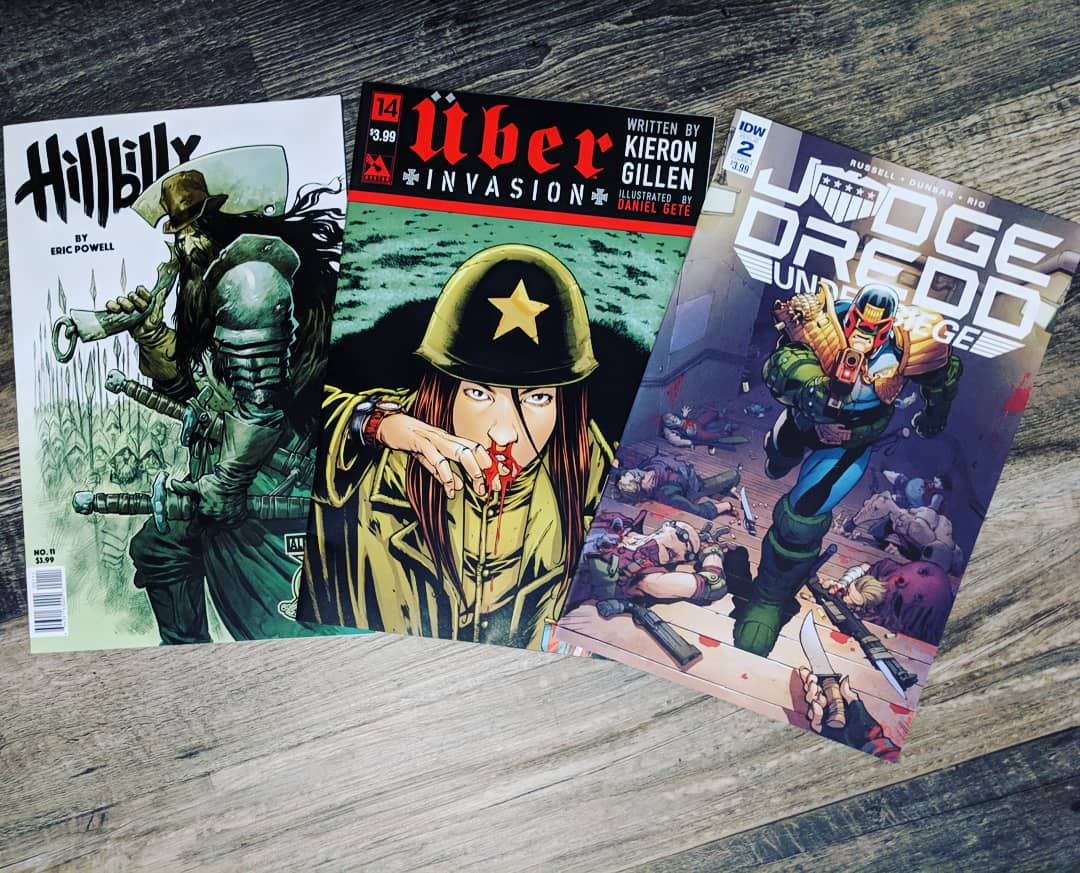 GeeksValhalla's tweet photo. Yesterday was Independence Day, so happy belated #NCBD! Hope everyone enjoyed their 4th & still have all their fingers. #comics #dccomics #marvelcomics #avatarpress #idw #albatrossfunnybooks #uberinvasion #hillbilly #judgedredd #funkopop #doug #dougfunnie #quailman #quaildog https://t.co/LtrMemNrCu