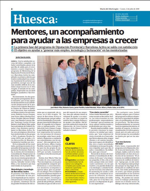 JaviGarciaAnton's tweet photo. El programa de mentores de @barcelonactiva y @DPHuesca ya da sus frutos. Reportaje en @altoaragon @jvictoralfaro @CastellarHuesca @TAPconsultoria @CEOS_CEPYME @camarahuesca @Fundesa4 https://t.co/Xb8M35FHXu