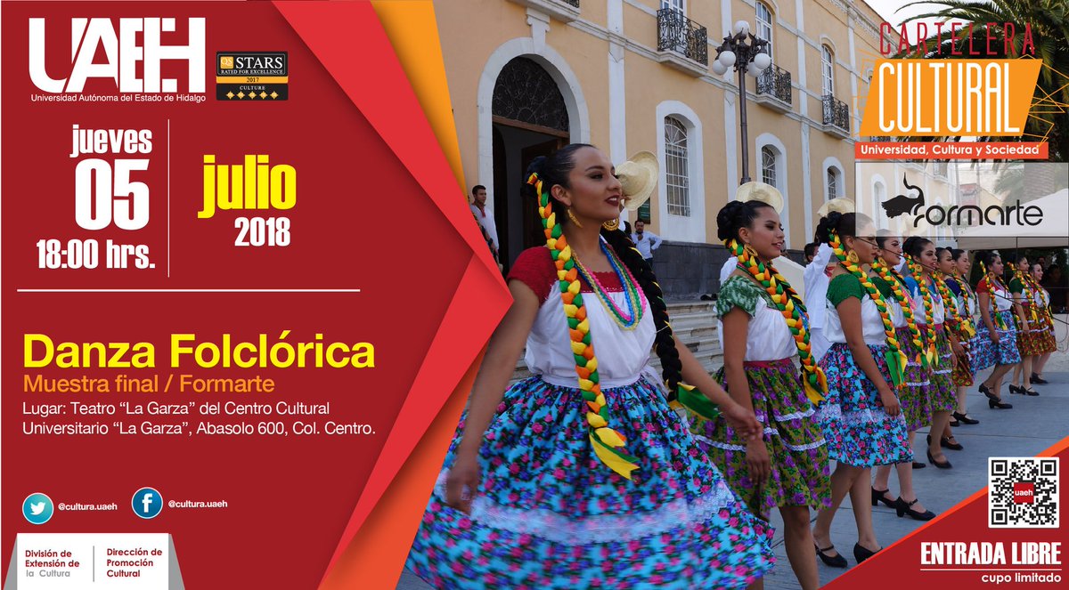 CulturaUaeh's tweet photo. Te invitamos a la muestra final de Danza Folclórica en el #CCULaGarza.
#EntradaLibre #Cultura #UAEH https://t.co/KpzON8zMwo