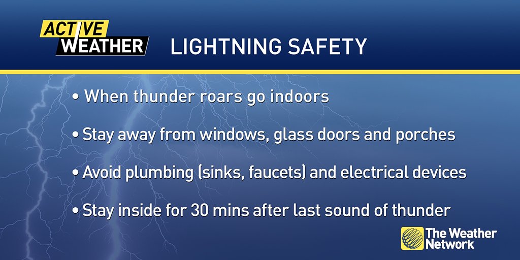 weathernetwork's tweet photo. When thunder roars, go indoors! If thunderstorms are moving through your area, seek shelter inside and follow these lightning safety tips ⚡ #ONstorm

See the latest #ONstorm alerts here: https://t.co/XqrSuyZ7p0 https://t.co/s3o5tOFf1i