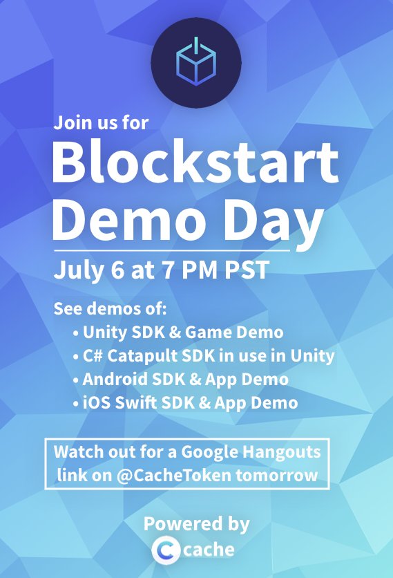 CacheToken's tweet image. Tomorrow at 7 PM (PST) the @CacheToken/@blockstartio team is hosting a Demo Day livestream. We'll show real-world examples of the SDKs we've been building and the C# Catapult SDK in use too. Any questions? @NEMofficial @Inside_NEM #cache #blockstart