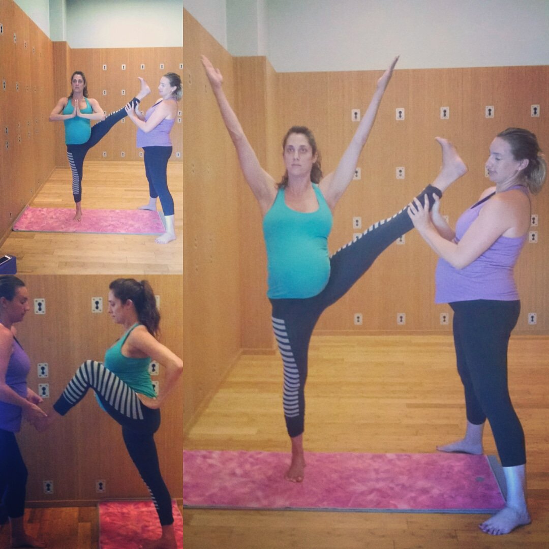 Powerful Yoga sequence: Utthita Hasta Padangusthasana. Great balancing #yoga pose to strengthen the legs &amp; ankles, deeply stretches the hamstrings. See sequence in my book #Bumps in Motion on Amazon.
#getfit #bumps #yogamama