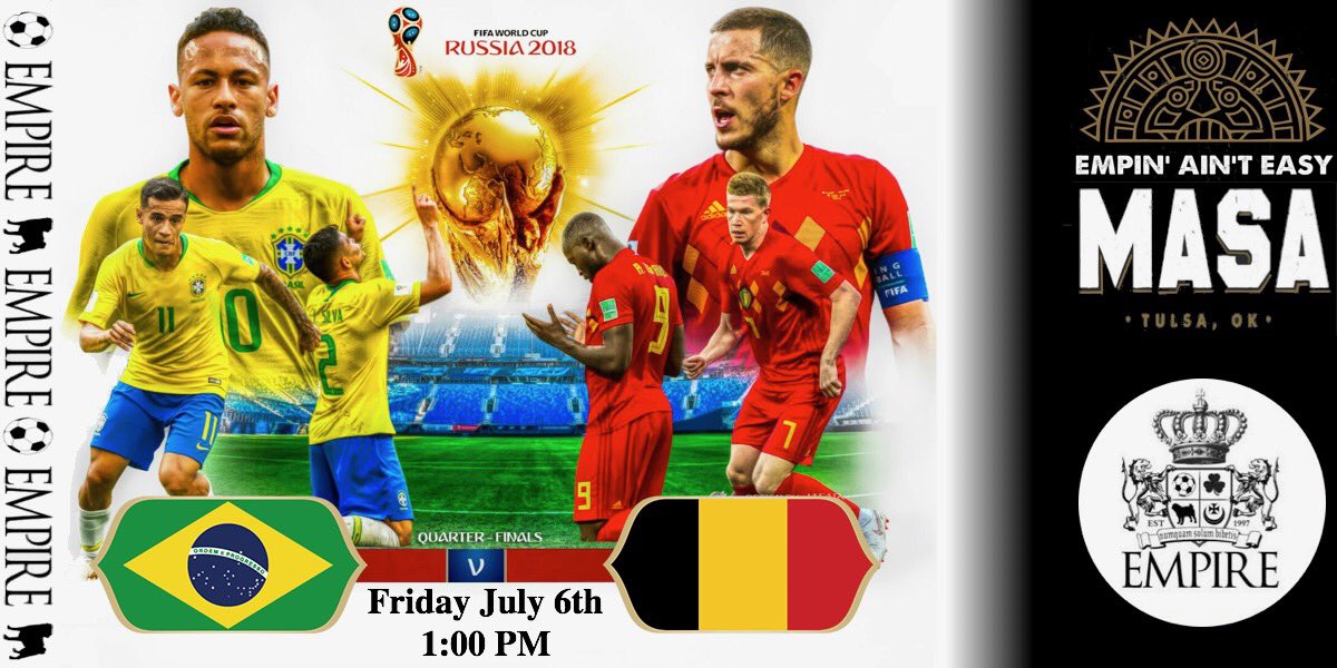 🇧🇷 vs 🇧🇪 1:00 PM
<a href="/MasaTulsa/">Masa Tulsa</a> will be with us serving up amazing empanadas!
