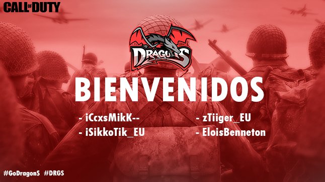 DragonSInfernal's tweet photo. 📢|#OFICIAL | #Presentación
🔥Nos extendemos también por #CallOfDuty 🔥

¡¡Dar la bienvenida a nuestros nuevos Dragones!!

@CcosMik_EU 
@zTiigre_EU 
@EloisBenneton 
@isikkotik 

#GoDragonS🐉 #DRGS https://t.co/y1NmwMgjqL