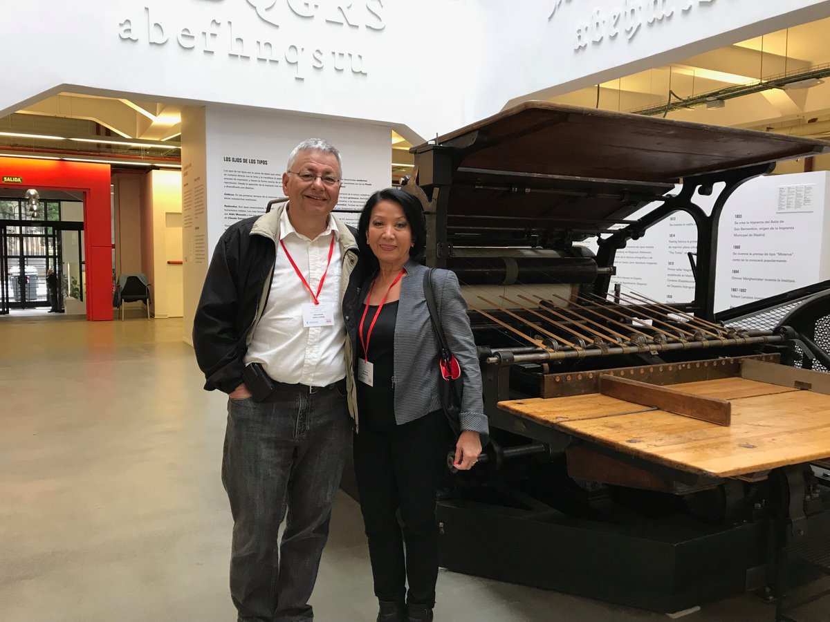 NickNhoward's tweet photo. Fun time in #Madrid with #AEPM conference @ImprentaMunicipalArtesDelLibro. All about the #book ,#printing, #printtech. Fantastic city. Even has #Timhortons https://t.co/ItfxJLP5JL