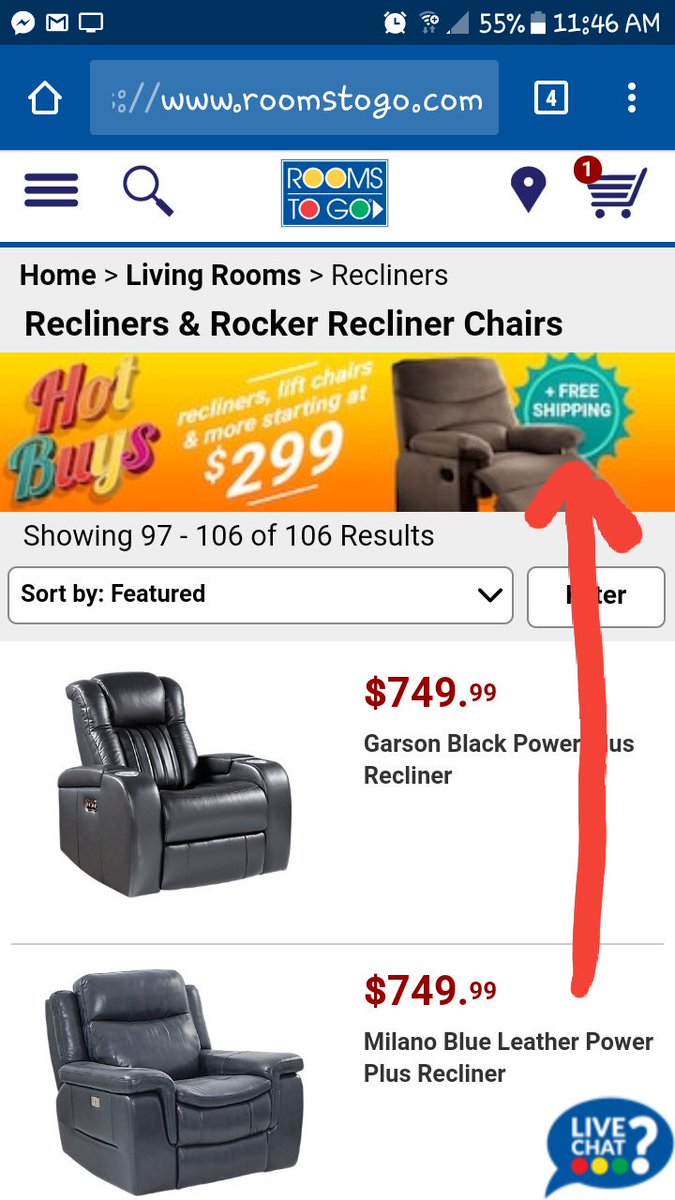 When you see this don't you think +Free Shipping means free shipping? Doesn't say anything about select items,it just says +Free Shipping. Well to <a href="/RoomsToGo/">Rooms To Go</a> it doesn't mean Free Shipping, even on the recliner the sticker is placed on! #aggravated #falseadvertising