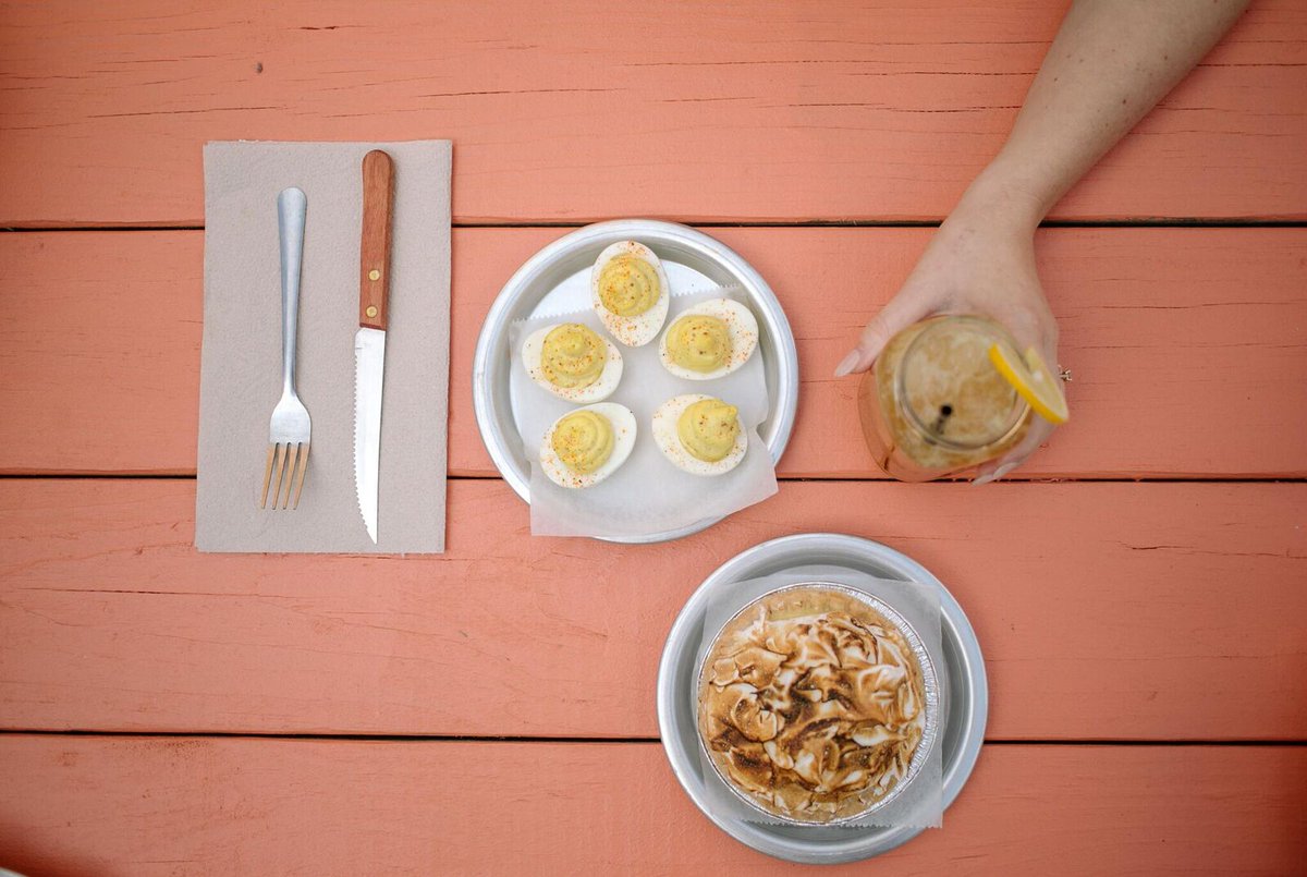 The ultimate trifecta: deviled eggs, mile high lemon meringue pie + a frosty John Daly.