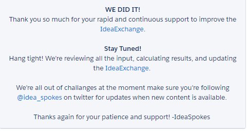 idea_spokes's tweet photo. WOOHOO! Thank you, #SalesforceOhana! https://t.co/8iSJY4YkK6