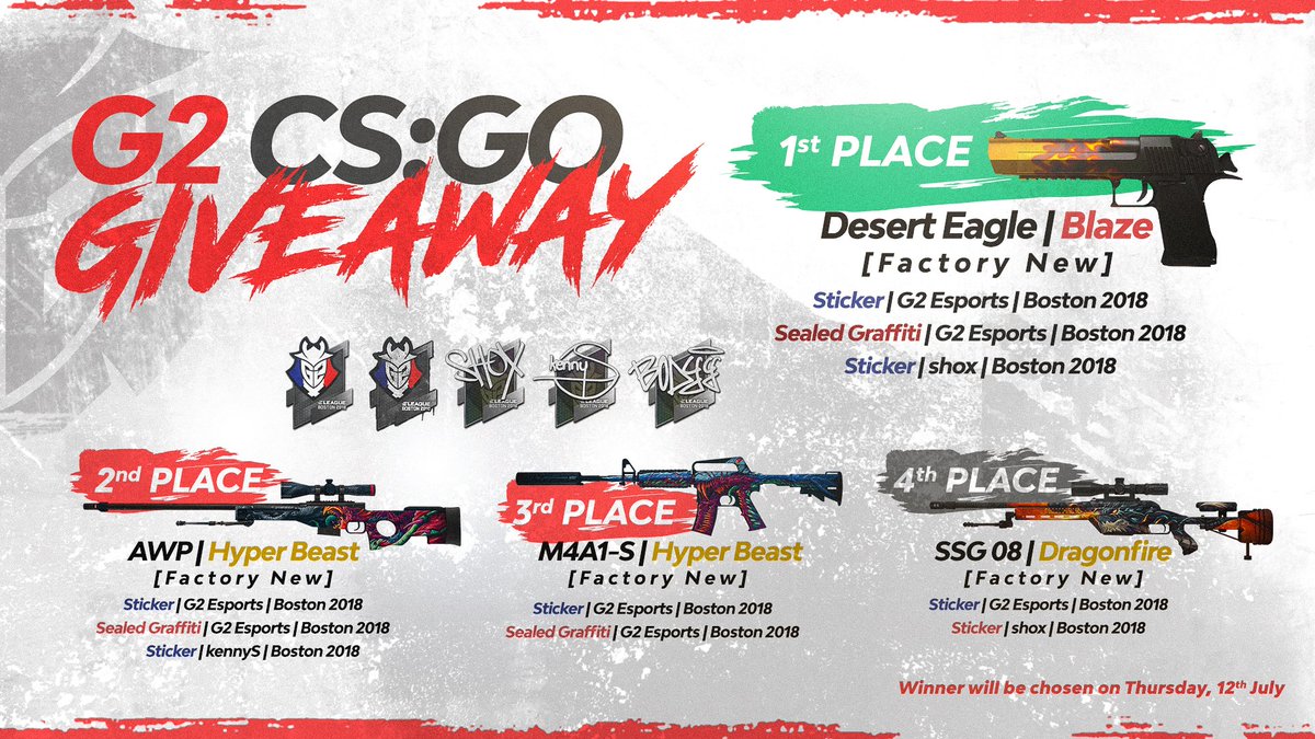 G2esports's tweet photo. 🗣️ CS:GO FANS! We've got some 🔥 skins up for grabs, who wants one? 😏

📲 ENTER » https://t.co/gk4tqsHUT6
#G2ARMY https://t.co/UZYiqMQPPw