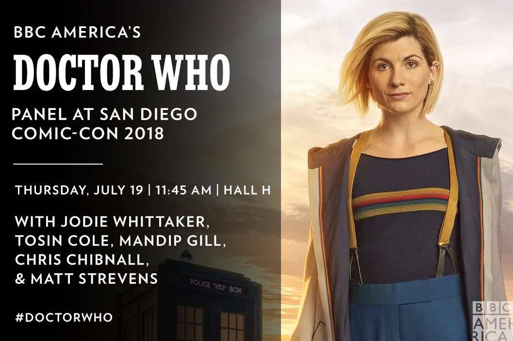 AMCDoctorWho's tweet photo. What are you doing Thursday, July 19 at 11:45am? Come to the @BBCAMERICA #DoctorWho panel at #SDCC's Hall H! https://t.co/vLIWrpJ59t
