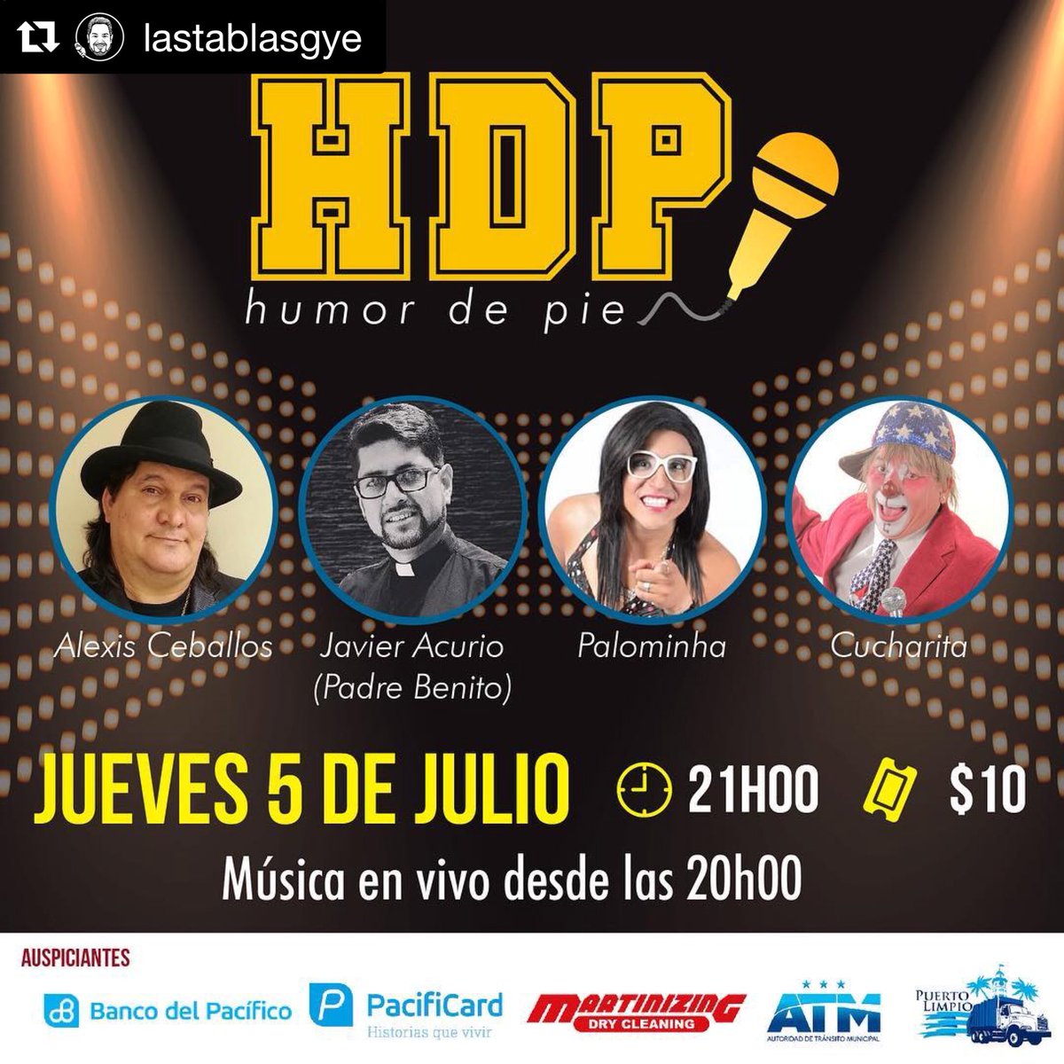OEtv_'s tweet photo. ¡HOY! 👉 Disfruta del mejor “Humor de Pie” en #LasTablas 21H00 🙌 😎 ¡no te lo pierdas!
•
•
✅ STAND UP COMEDY
📆 JUEVES 5
🎟 $10
☎️ RESERVAS AL 099-11-27-290 (llamada ó whatsapp) https://t.co/i0vjsxIcyw