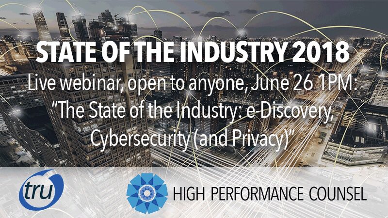 If you missed the recent State of the Industry on #Privacy #CyberSecurity &amp; #eDiscovery by <a href="/jaredcoseglia/">Jared Coseglia</a> - don’t worry. Catch the replay.
DM @trustaffingpart or <a href="/kayleewalstad/">Kaylee Walstad</a> for information.
#hipcounsel