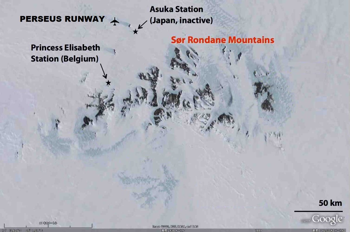 Antarctic_Infra's tweet photo. #Russian company ALCI Nord prepares to open a #BlueIceRunway near mt. Romnæs, #QueenMaudLand. Summer-only, 3,000m-long Perseus Runway will be a backup for Novo airfield and shall receive 2-3 flights from #SouthAfrica and 6-10 intracontinental flights every year (ATCM XLI, IP 51). https://t.co/FDhF8QUFlC