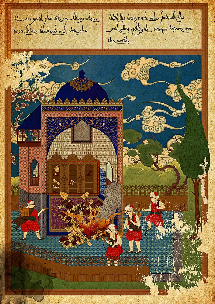Ray Bradbury's "Fahrenheit 451" in Ottoman  #miniature style, by Murat Palta 