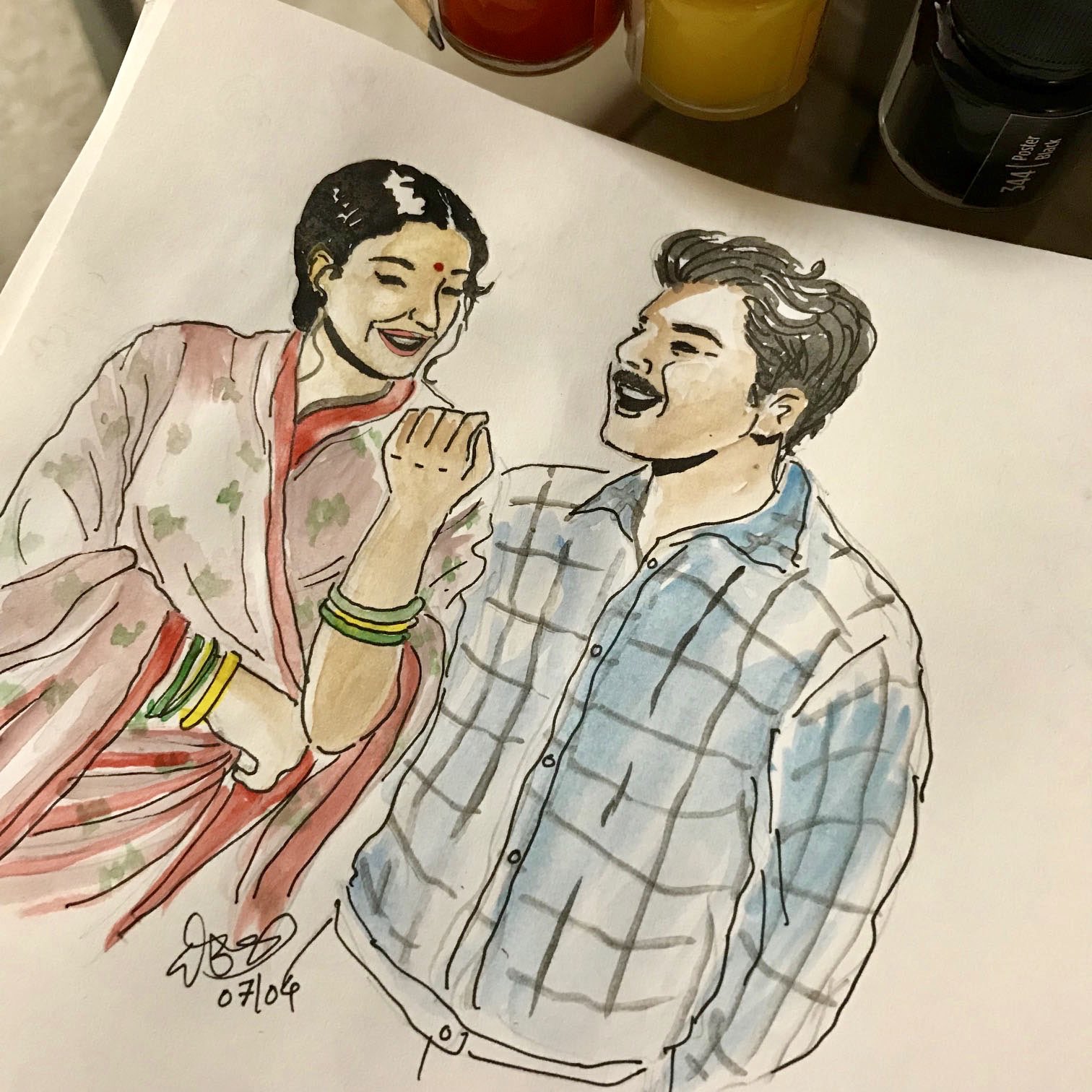 Bengali Couple Painting by arijit bhowmik | Saatchi Art