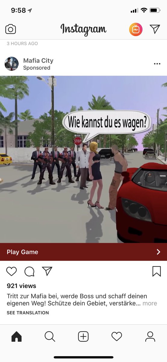 badcontentbiebs's tweet photo. In the latest edition of weird ads in my @instagram newsfeed, we have Mafia/GTA-esque videogame...in German? Who wants to play? #WeirdAds #AdsOnBlast https://t.co/Kb8ltBdSGS