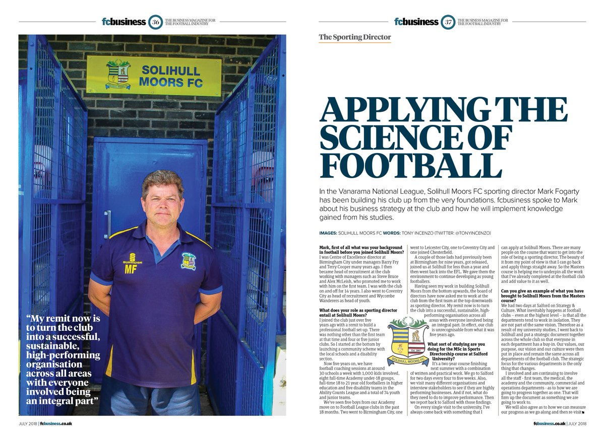 fcbusiness Magazine (@fcbusiness) on Twitter photo .<a href="/TonyIncenzo/">Tony Incenzo TV/Radio football reporter ๐ฎ๐น ๐ฎ๐ช</a> speaks to <a href="/SolihullMoors/">Solihull Moors FC</a> sporting director <a href="/MarkFogarty17/">Mark Fogarty</a> about his business strategy at the club & how he will implement knowledge gained from his @MasterSportDir studies (Page 37) โก bit.ly/fcbusiness110 .<a href="/TonyIncenzo/">Tony Incenzo TV/Radio football reporter ๐ฎ๐น ๐ฎ๐ช</a> speaks to <a href="/SolihullMoors/">Solihull Moors FC</a> sporting director <a href="/MarkFogarty17/">Mark Fogarty</a> about his business strategy at the club & how he will implement knowledge gained from his @MasterSportDir studies (Page 37) โก bit.ly/fcbusiness110