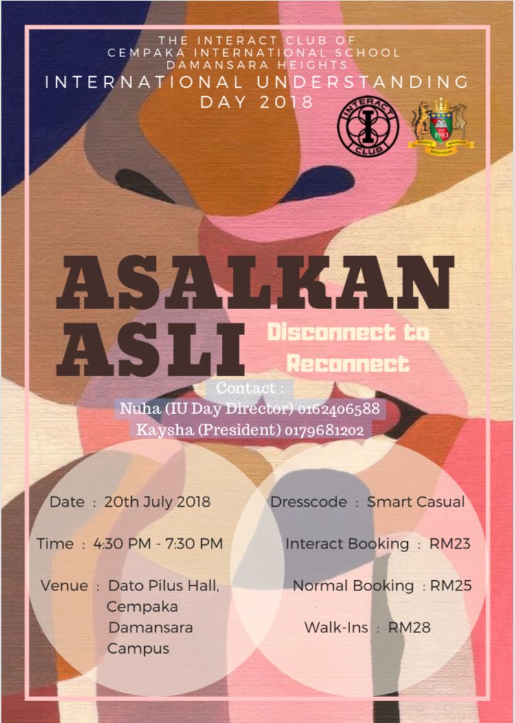 cempakainteract's tweet photo. hey guys 🙌🏻☺️ join us for our IU DAY this year on the 20th of July! ❤️ the purpose of our IU day is to raise awareness on the lifestyle of the orang asli 🌹🍃 pls do come and support our cause 🙌🏻 book your tickets now before it’s too late! https://t.co/Lnc3cwrxnS