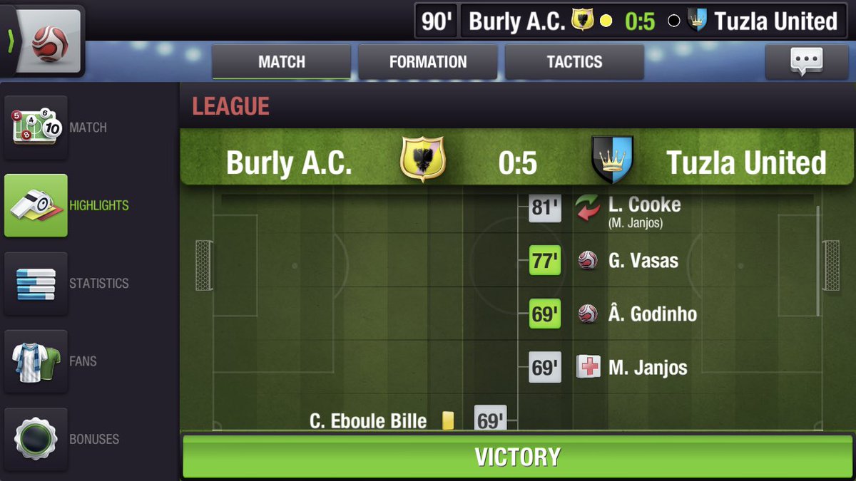TuzlaU's tweet photo. In our first ever game we get a convincing 5-0 win against Cameroonian side Burly A.C. with a brace from our youngster right back Ângelo Godinho who deserved his MOTM Award. Well done lads. #TuzlanskiPrvi #TopEleven https://t.co/J0uoc1uWds
