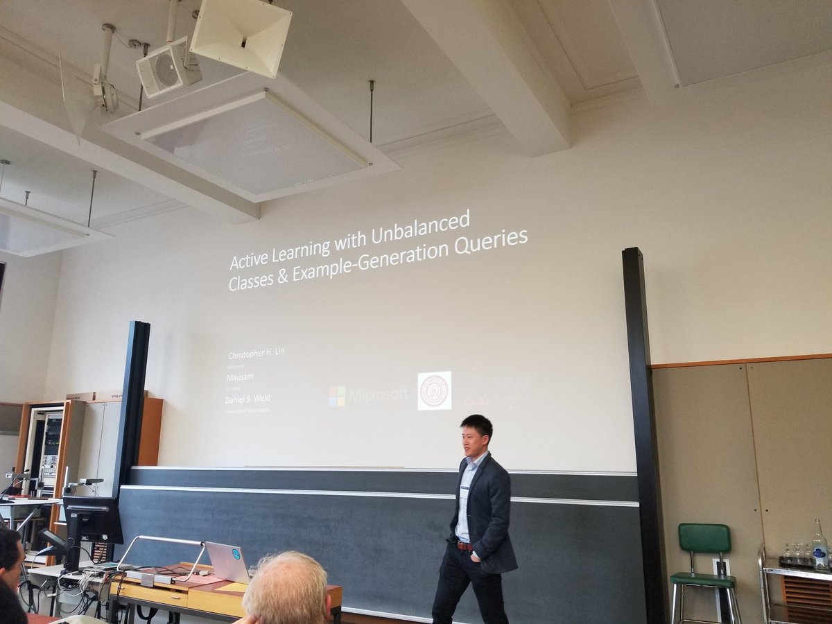 wslasecki's tweet image. Chris Lin talking about new method for active learning with crowds in settings with unbalanced classes. #hcomp2018