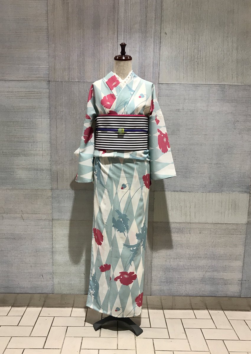 大塚呉服店オリジナル浴衣　ポピー グレー/ローズ 大塚呉服店オリジナル浴衣 ポピー グレー/ローズ