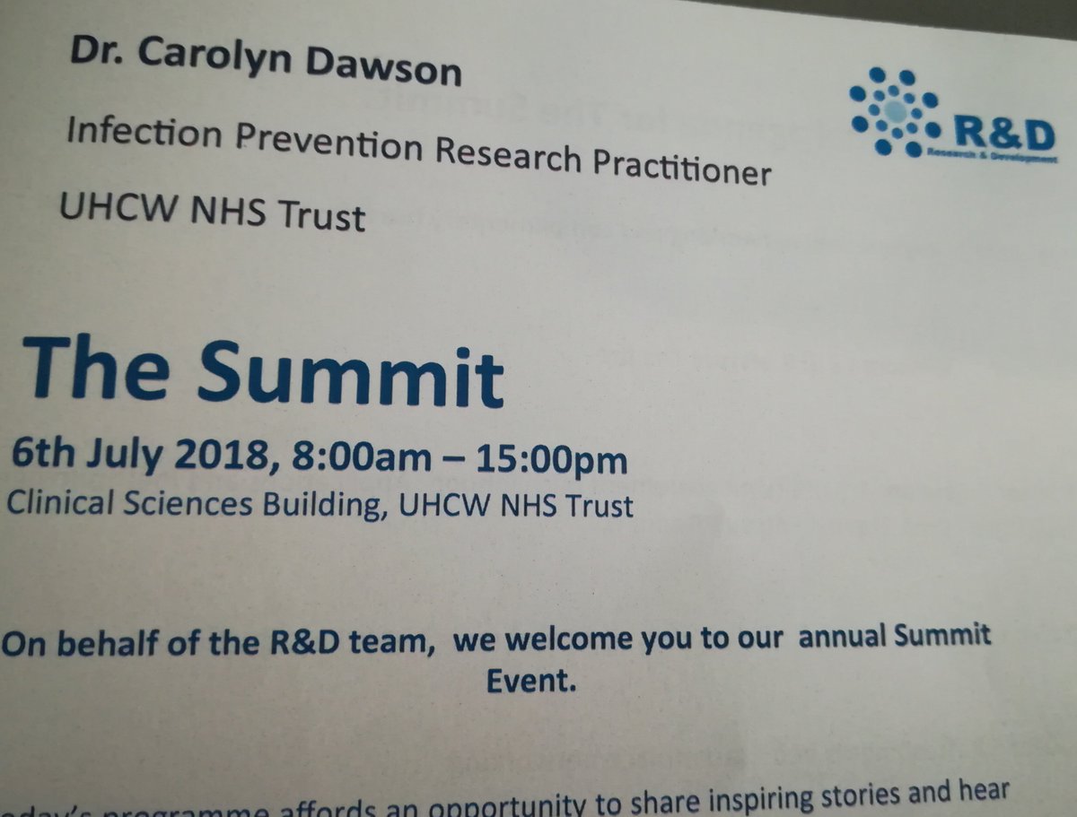 After a bit of a hiatus I'm back on Twitter, great week to start, #NHS70 and today's <a href="/UHCW_RandD/">R&D at UHCW</a> Summit