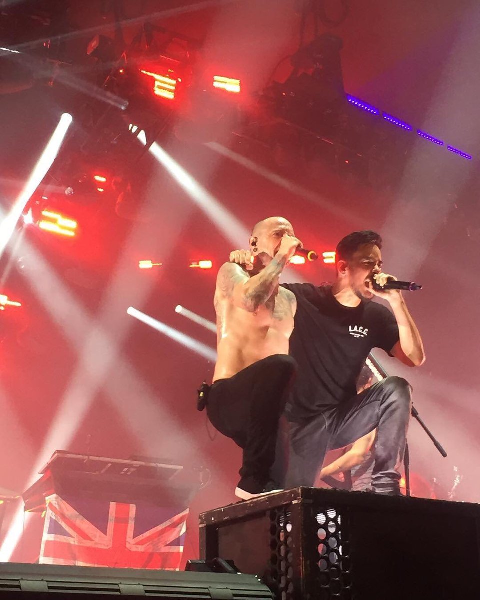 LPLive's tweet photo. One year ago today Linkin Park played their final show with Chester as the #OneMoreLight European Tour came to a close in Birmingham, England. https://t.co/oRA8WRAD5w