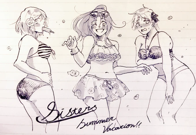 らくがき水着妹ちゃんズ👙
にょたりあちゃんには積極的に可愛い水着を着てもらいたいところです🏖 