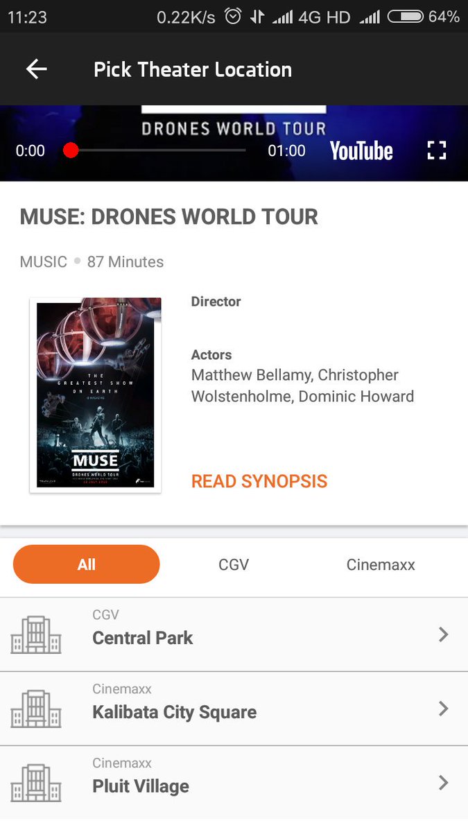 Untuk daerah Jakarta, yang ga mau repot beli tiket Muse Drones World Tour. Bisa dibeli lewat Go-Tix. Sementara baru ada di CGV Central Park, Cinemaxx Kalibata City dan Cinemaxx Pluit Village