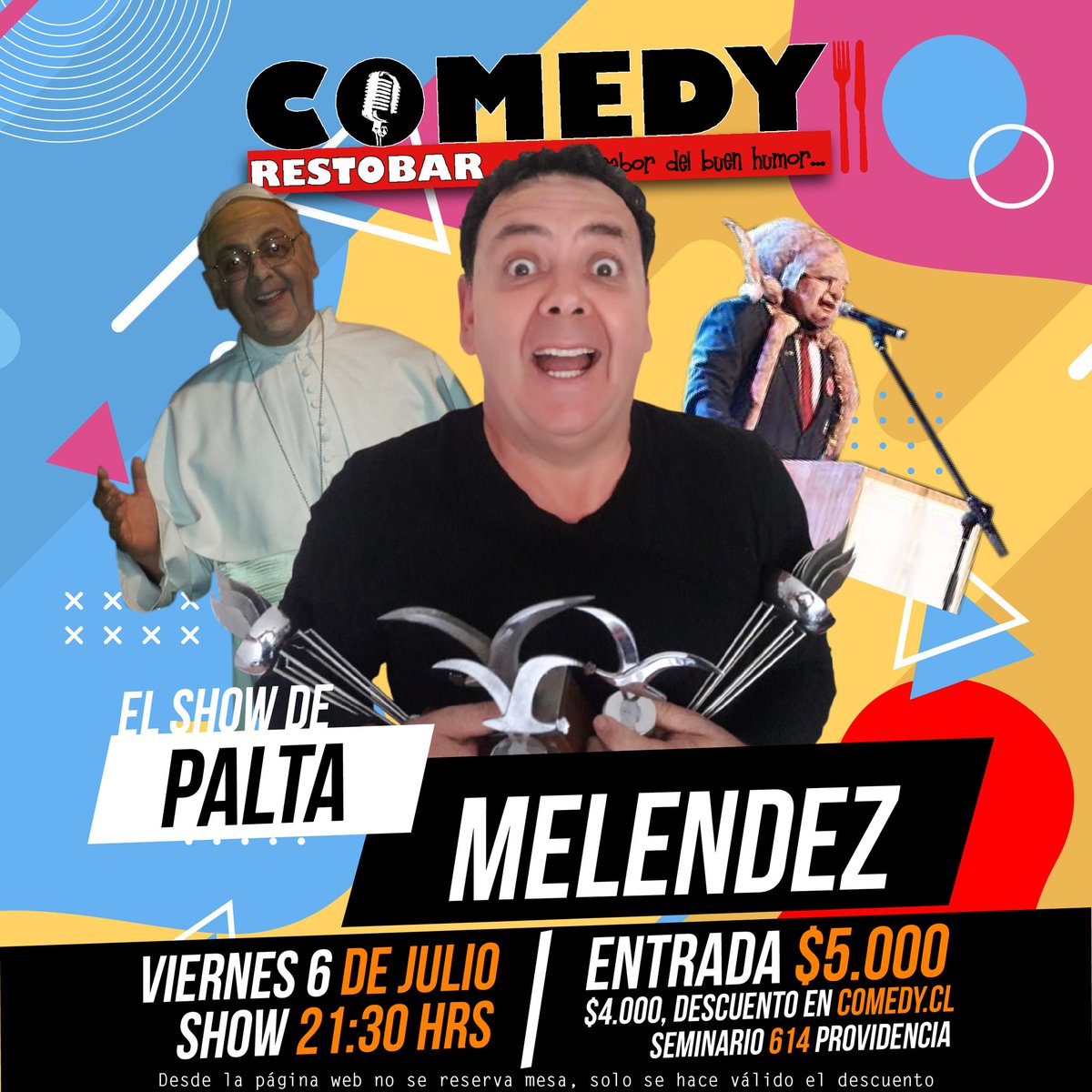 comedyrestobar's tweet image. #Viernes !
Polémico/atrevido/político/contingente 😁 un crack del #humor nacional EL SHOW D
🌟PALTA MELENDEZ🌟
#personajes #standup y +
Dsd 21.30h. la mejor voz 
ROBERTO OLEA 🎸🎤💪
Ven temprano x tu mesa! 
☝entrada en #efectivo
🃏🍻🍷🍹🍕🍟🍔