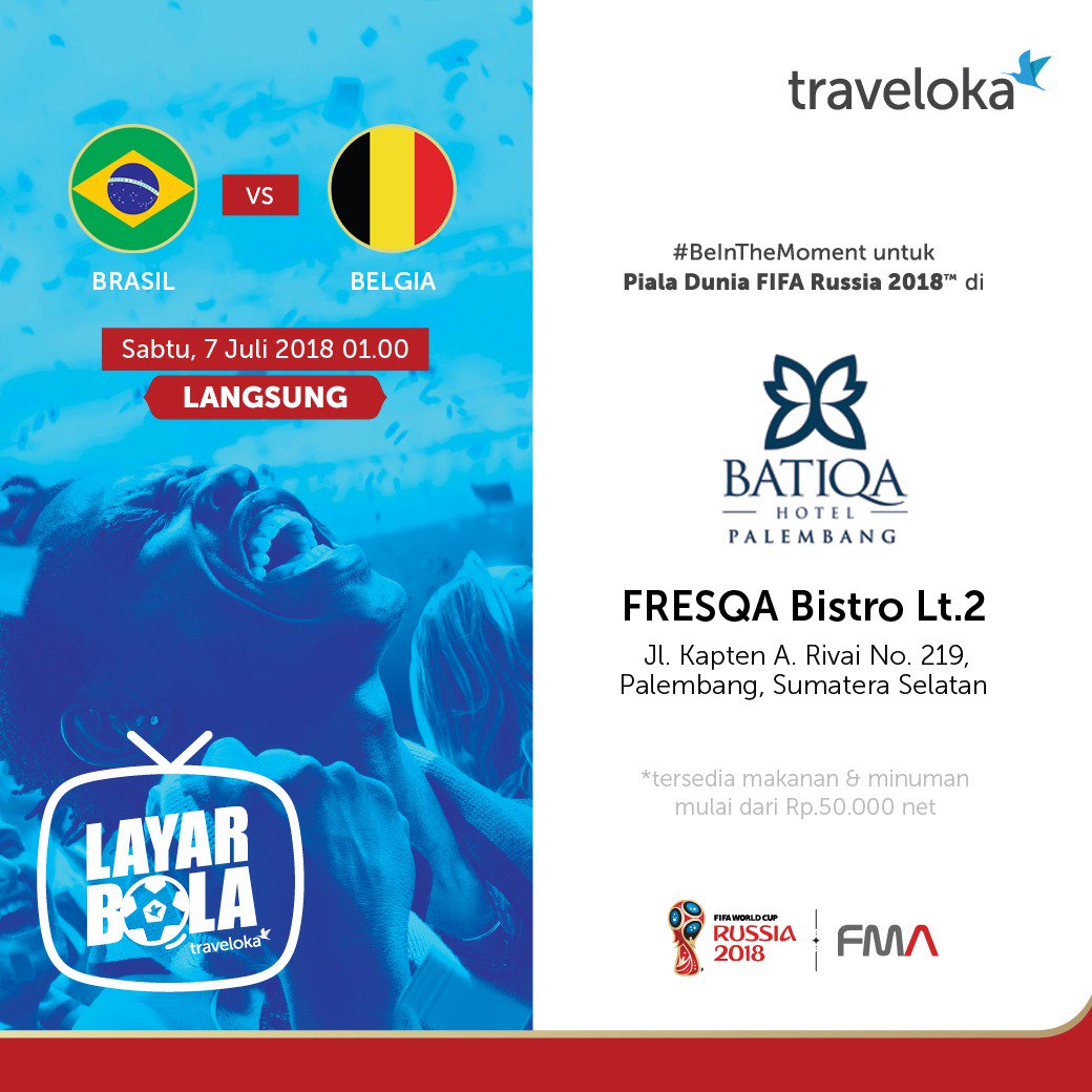 batiqapalembang's tweet photo. 6 negara akan bertanding di akhir pekan ini!
Siapakah yang akan lolos ke semi final?
Temukan jawabannya hanya di FRESQA Bistro Lantai 2 BATIQA Hotel Palembang! Dan temani keseruan nonton bareng dengan paket snack &amp; minuman hanya 50.000 nett!
#nobarpalembang 
#tempatnobarpalembang https://t.co/OIFZe53PCY