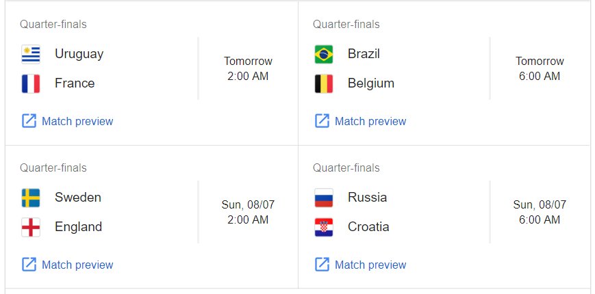The_Final_Print's tweet photo. Here are the #FifaWorldCup2018 quarterfinals line up kicking off tomorrow at 2:00am with France Vs Uruguay. https://t.co/gy3ZafmFCw