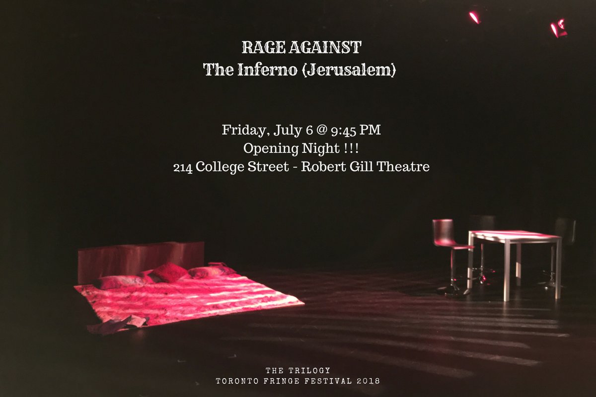 RAGE AGAINST The Inferno (Jerusalem) turns from an ember into a wildfire tomorrow at 9:45pm for our opening - THE SKY HAS GONE MAD 
 #TheaTo #FringeTO #Ragewithus #Unleashtheinferno <a href="/FILAMENTtoronto/">Filament Incubator</a> 
<a href="/funky_violin/">Ivana Popovic</a> <a href="/KrisFreeland/">Kristin Freeland</a> <a href="/kaylajfarris/">Kayla Jo Farris</a>  <a href="/athenakaitlin/">athena kaitlin trinh</a>